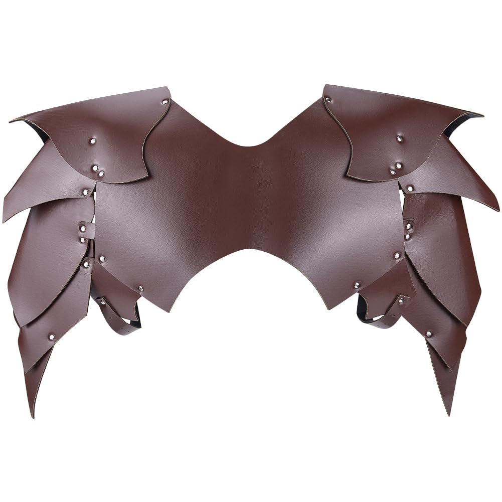 GORGECRAFT Medieval Viking Shoulder Armor Faux Leather Retro Men Steampunk Warrior Armour Coconut Brown Adjustable Renaissance Body Chest Harness Shoulder Guard for Halloween Knight Cosplay Costume