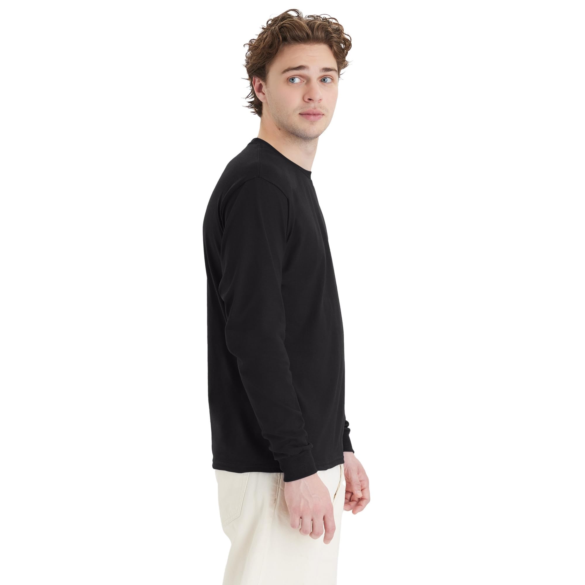 Hanes Men's Essentials Long-Sleeve T-Shirt, Crewneck Cotton T-Shirts for Men, 2-Pack
