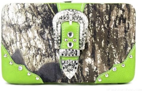 BUCKLE CAMO CAMOUFLAGE WALLET WITH RHINESTONE-GREEN