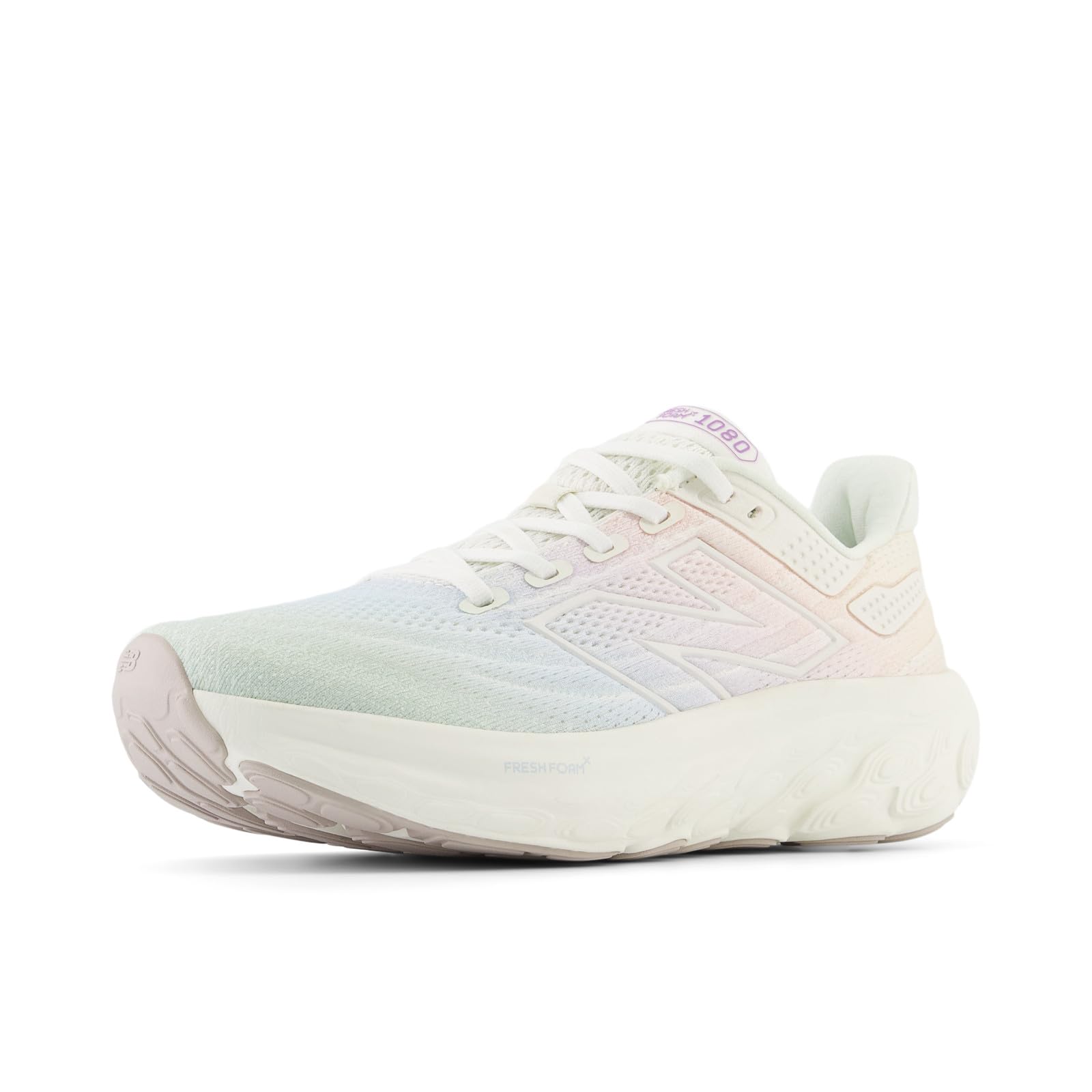 New Balance Women's Fresh Foam X 1080 V13 Running Shoe, Sea Salt/Purple Fade/Quarry Blue, 5 W Image