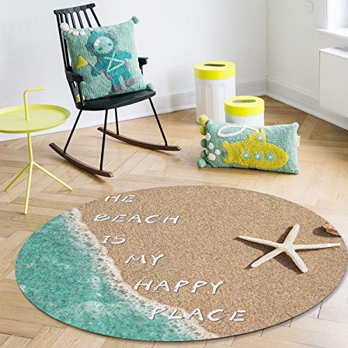 OneHoney Round Area Rugs 3ft,Summer Coastal Beach Sand Starfish Indoor