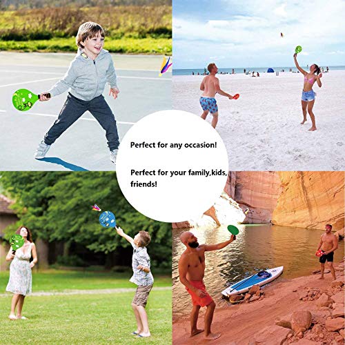 Classic Wooden Paddle Ball Game Set,Fun Racquet Game,Indoor Outdoor Easiest Racket Game (2 Thicker Wooden Rackets,4 Waterproof Birdies,1 Carry Bag)(Green)