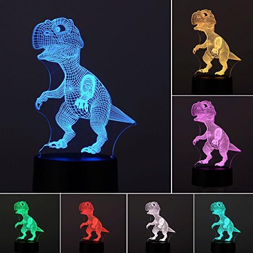 3D Lamp Table Night Light - Wpky 3D Illusion Lamp 7 Color Change LED Desk Light with Multicolored USB Power for Living Bed Room Bar Best Gift Toys (Dinosaur Model)