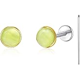 Limerencia Hypoallergenic Earrings for Sensitive Ears - G23 Titanium Round Cat's Eye Flat Back Stud Earrings, Cartilage 5mm Stone Pierced Earrings for Women Men Gift