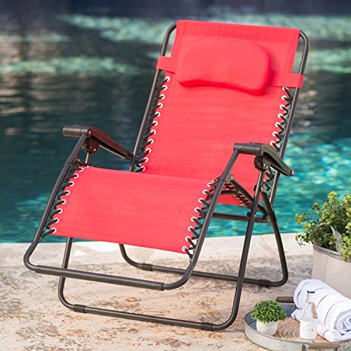 Fashine Folding Zero Gravity Reclining Lounge Portable Garden Beach Camping Outdoor Chair [US STOCK] (Red) - Thumbnail 3