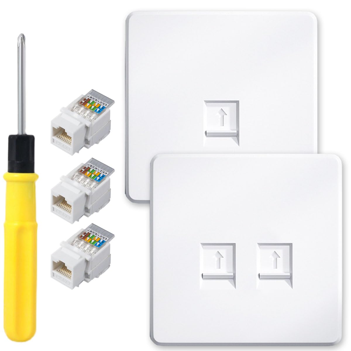 Acmerota RJ45 Socket Ethernet Faceplate CAT6 Single 1-Port & Double 2-Way Socket Wall Plate for Ethernet Cable Networking Socket Box, with Tool-Free Network Connector Module