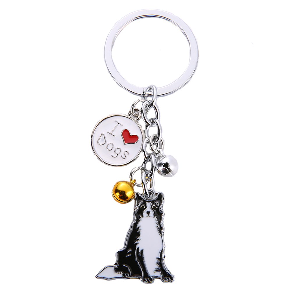 BbearT® Dog Tag Dog Key-ring Keychain,Cute Small Dog Puppy ID Tags Metal Dog Keychain Keyring Keyfob Key Tags Car Keyring Bag Charm Birthday (Border Collie)