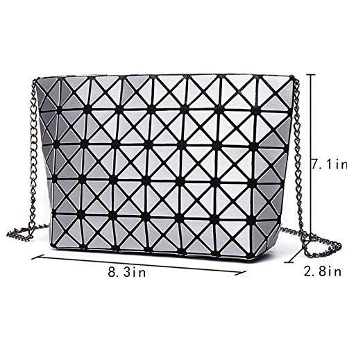 Mily Laser PU Evening Party Clutch Handbag Crossbody Shoulder Bag with Chain Strap Silver Gray