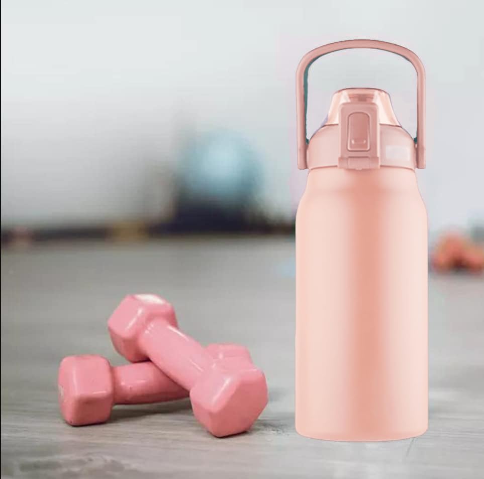 ProBytes Thermal Water Bottle - Stainless steel Infuser Bottle – 32oz Sports Bottle with Portable Handle – 900 ml bottle with Straw Lid - For Hot & Cold Drink – Office, Gym, Cycling, Camping (Peach)