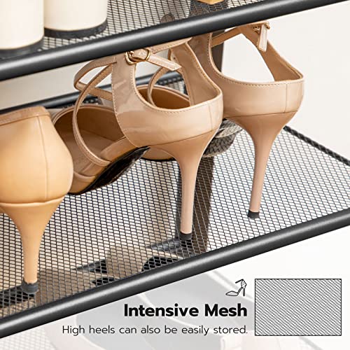 HOOBRO Vertical Shoe Racks for Entryway, 8 Tier Tall Shoe Storage Shelf for Small Space, Narrow Shoe Racks for Bedroom, Industrial Shoes Rack Organizer, 21-24 Pairs of Shoes, Rustic Brown EBF18XJ01