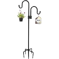 76 inch Double Shepherds Hook with 5 Prongs, Heavy-Duty Metal Bird Feeder Pole Stand, 28.5 to 76 inch Adjustable Garden Holde