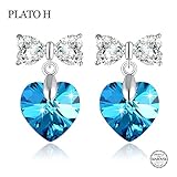 Ocean Blue Earring Heart Shape Stud Earring 925 Sterling Silver Earrings with Swarovski Crystals Woman Stud Earrings Romantic Gift for Her