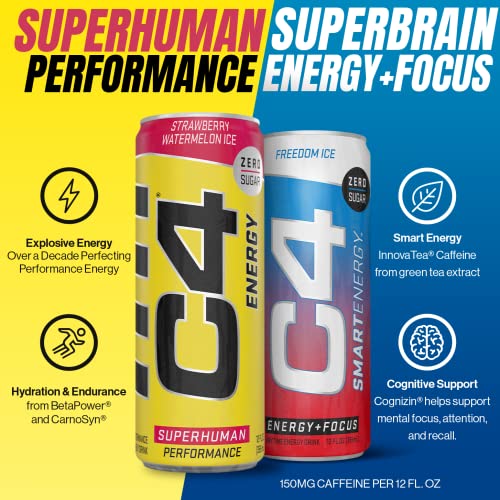 C4 Energy & Smart Energy Drinks Variety Pack, Sugar Free Pre Workout Performance Drink With No