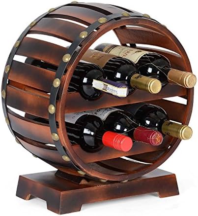 Wooden Quarter Barrel Wine Rack Free Standing Bottle Holder Oak Effect 6 Bottles