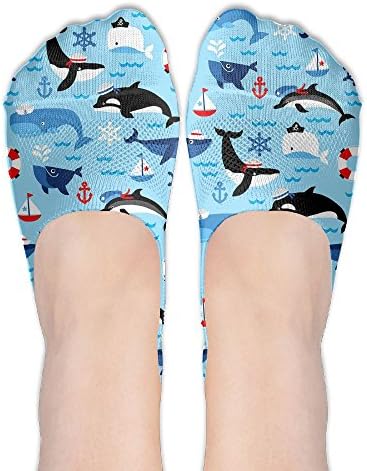 Nautical Sea Life Orca Whales Classic Women's Design No-Show Cool Print Non Slip Flat Boat Line Socks