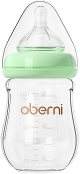 Oberni Glass Baby Bottles 150ml Wide-Neck Level1 Slow Flow Green 0+ Months