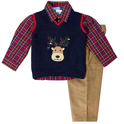 Good Lad Toddler Boys Reindeer Appliqued Holiday Sweater Vest Set (2T) Navy