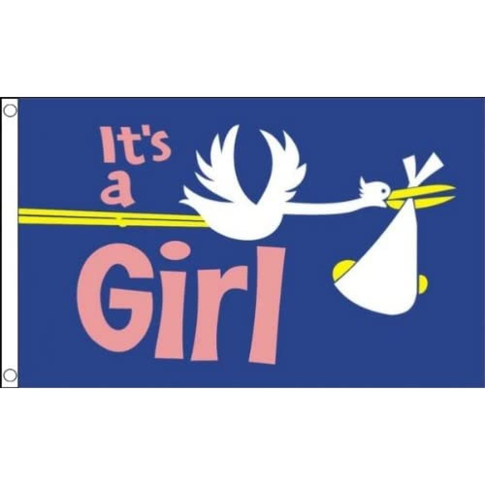 AZ FLAG - Its A Girl Flag - 3x5 Ft - 100D Polyester It'S A Girl- Birth Banner with Two Metal Grommets - Fade Resistant - Vivid Colors - 3' x 5' Feet - 150x90 Cm