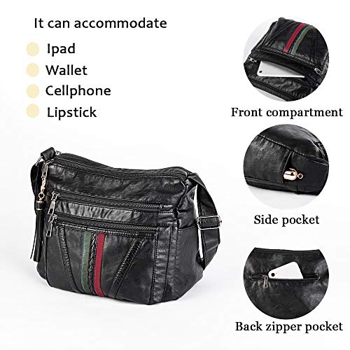 Crossbody Bags For Women Pocketbooks Soft PU Leather Purses and Handbags Multi Pocket Shoulder Bag (BLACK-5)