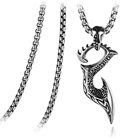 Men's Tribal Totem Phoenix Bird Firebird Pendant Necklace with Box Chain 23.6", Silver Tone