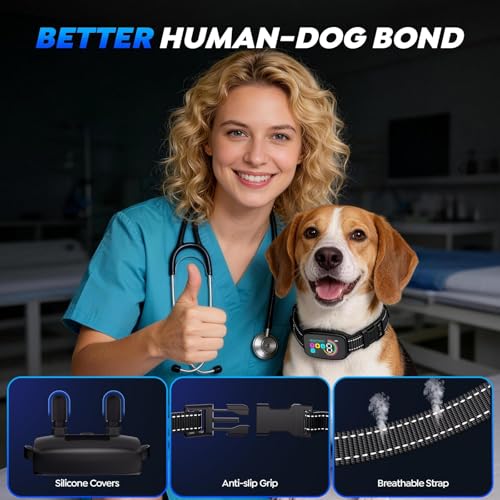 Dog Bark Collar for Large Medium Small Dogs,Smart Anti Barking Device with 4 Training Modes,Rechargeable IP67 Waterproof Barking Collar with 8 Adjustable Sensitivity (Black)