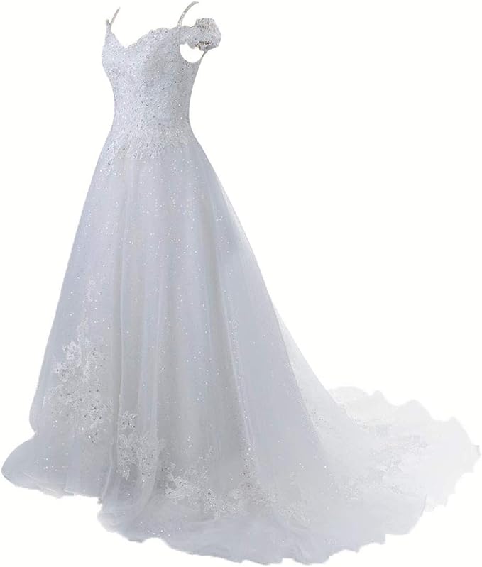 Jaeden Brautkleid Tull Spitze Hochzeitskleider V Ausschnitt Off Shoulder Brautmode Perlen Mit Spaghettitrager Amazon De Bekleidung