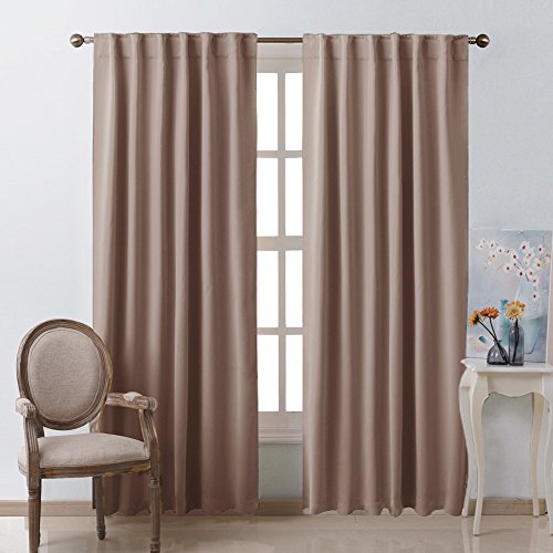 Window Curtains Blackout Drapery Panels Taupe Khaki Color 52