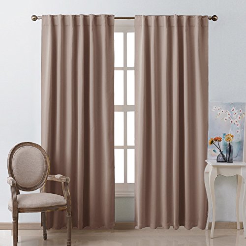 Bedroom Blackout Draperies and Window Treatment- (Taupe / Khaki Color) 52 Width X 84 Length, 2 Panels Set, Solid Blackout Curtain Panels by NICETOWN