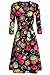 Zeagoo Women's 3/4 Sleeve A-line Stretchy Floral Casual Cocktail Dress, Black Floral, XX-Large