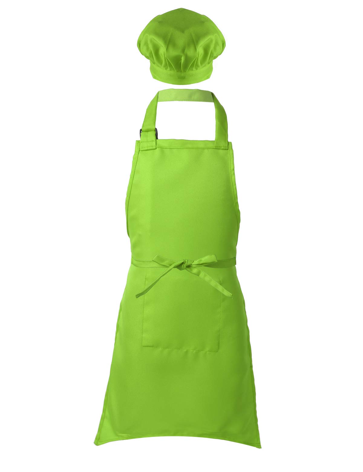 inlzdz Kids Children Chef Kitchen Apron Hat Outfit Adjustable Bib Artist Apron for Cooking Baking Painting Training Crafting Wear Green 2-4 Years