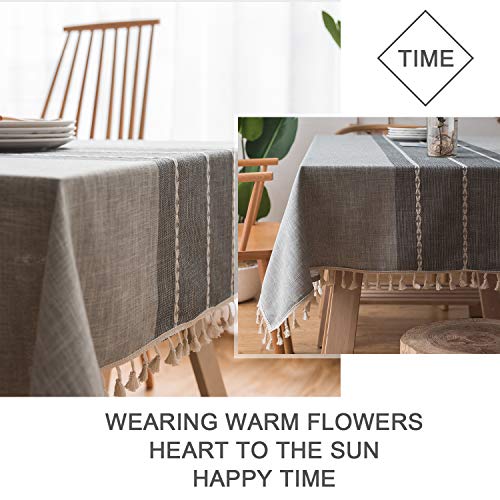 Washable Stitching Tassel Embroidery Tablecloth, Anti-Fading Non-Slip Cotton Linen Rectangle Table Cover Great for Kitchen Dinning Tabletop Buffet Decoration（55x78 Inch, Grey）