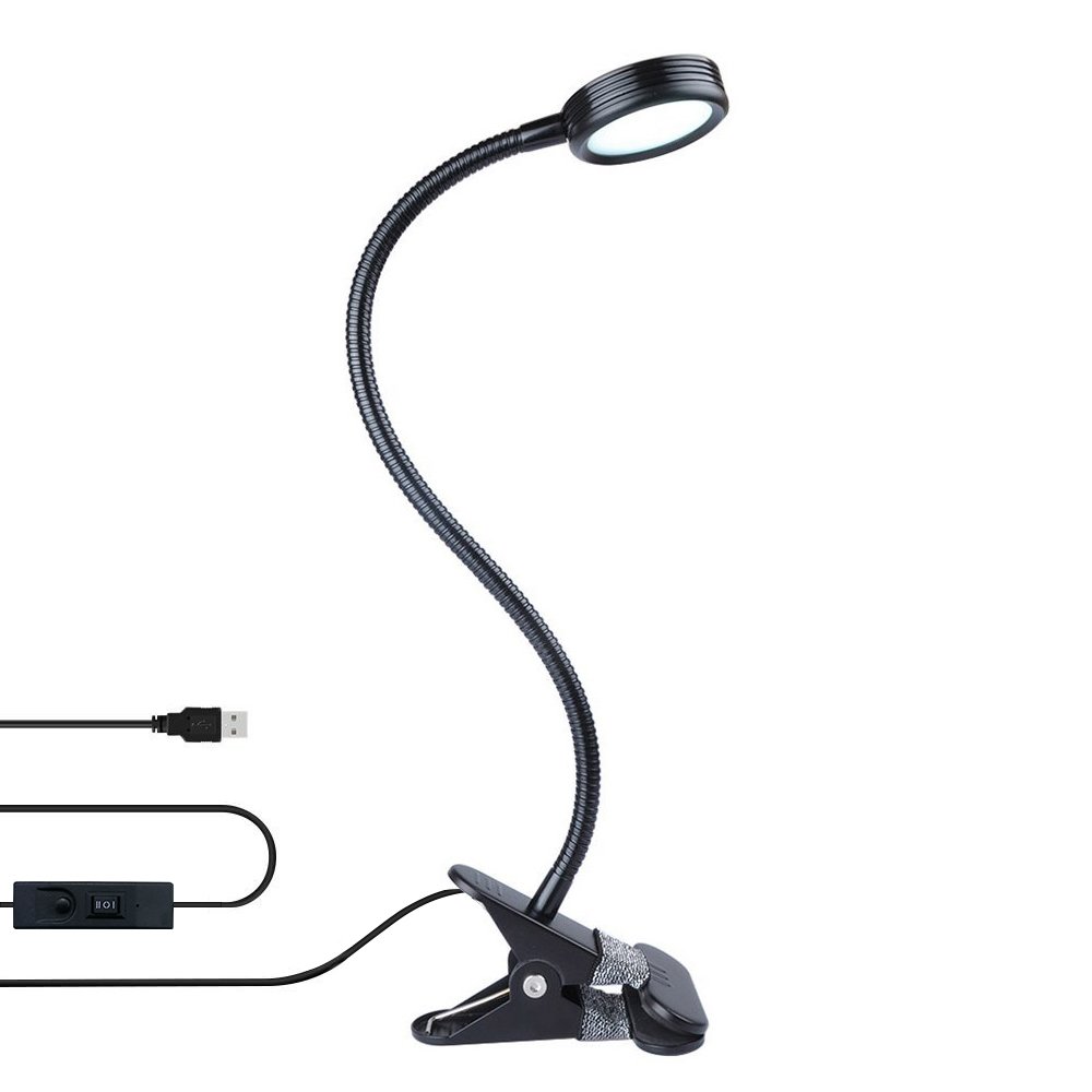 LUXJET Lámpara Flexo de pinza LED luz de lectura, 3 color de la iluminación, 2 modos de brillo regulable para estudio,Cama,luces infantiles de mesa y mesilla de noche de escritorio (negro)