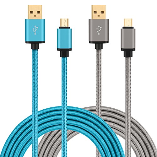 HI-CABLE Micro USB Cable 10Ft Long Braided Charger Cord USB Fast Charging Cable for Samsung Galaxy S7 S6 Edge S4,Note 5/4, LG, HTC, Nexus, PS 4/3, Windows, Tablet, Android More (2-Pack) -Blue/Gray