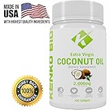 Extra Virgin 2000mg Organic Cold Pressed Coconut Oil Supplement By Kenko Bio - Capsules That Support Weight Loss, Hair Growth & Skin Health - GMO, Gluten & Dairy Free Source Of MCFA - 100 Softgels
