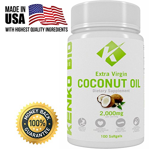 Organic Coconut Oil Capsules / Pills 2000mg/Serving Virgin Cold Pressed Non GMO for Weight Loss, Extra Hair Growth and Healthy Skin. Unrefined Pure Coconut Oil Best Source of MCFA. 50 Servings/Bottle