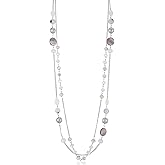 Noessla Layered Long Necklaces for Women Crystal Beaded Statement Necklace Sweater Silver Chain with Gifts Box Jewelry