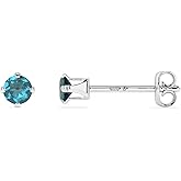 LUSTRE AND LIGHT 3mm Round Natural London Blue Topaz Stud Earrings for Women in Sterling Silver, November Birthstone Jewelry Gifts for Her Birthday, Anniversary, Graduation, Christmas (Prong-Set)