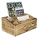 4 Compartment Burnt Wood Organizer Caddy w/Tissue Holder, Remote Control, Tablet & Magazine Storage Box