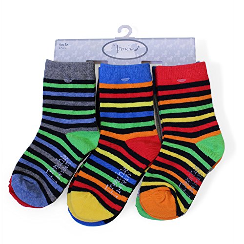 Frenchie Mini Couture6 pack: fun boys stripe socks & solid sock for baby/infant toddler 85% cotton