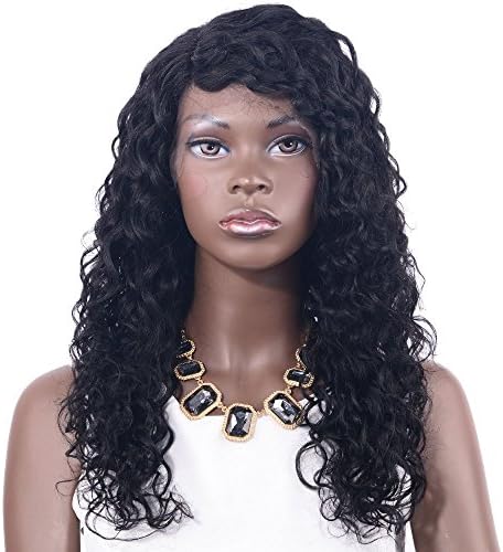 Sexy Lady Natural Black Curluy Wigs 100% Brazilian Virgin Human Hair for African Americans with Lace Front Wig Hair Extensions (1#,168g, 16inch)