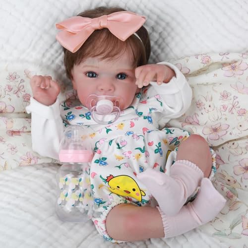 Brastoy Bebê Reborn de Silicone Boneca Menina Olhos Azuis 48cm Pintada Realista Original
