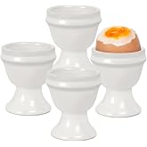 INGOFIN Ceramic Egg Cups Set of 4, Egg Holders for Soft Boiled Eggs | White Porcelain Egg Holders for Soft and Hard Boiled Eggs, for Breakfast, Cafe Decor, Restaurant and Kitchen Use