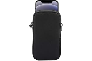 EYISTAR Small Cell Phone Sleeve Case Neoprene Shock Absorbing Proof Pouch Skin Cover w Neck Strap for iPhone 13 Mini, 12 Mini,11 Pro,XS,X,8,SE 2020 Galaxy A01 S10e A10e A20e Pixel 5 4 3 Moto G7 Play(Black)