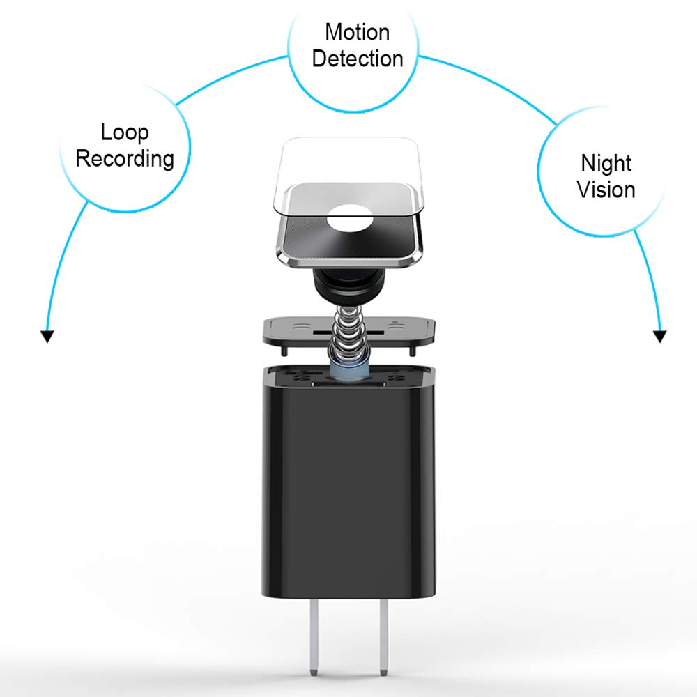 Hidden Camera Adapter,KKWEEKLY 1080P HD USB Wall Charger Camera Motion Detection Loop Recording for Protection at Home and Office