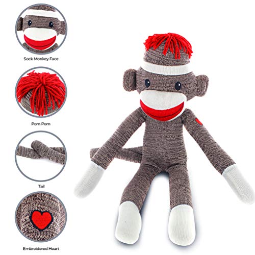 Plushland Adorable Brown Sock Monkey, The Original Traditional Hand Knitted Stuffed Animal Toy Gift- - //coolthings.us