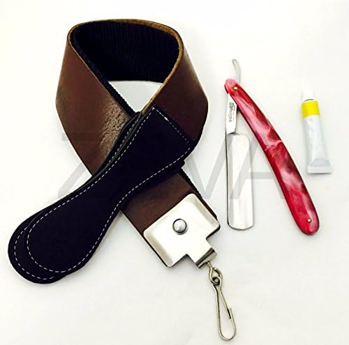 Men's Barber 3 Pieces Cut Throat Straight Edge Razor Leather Sharpening Strop &amp; Dovo Paste Shaving Set / Kit