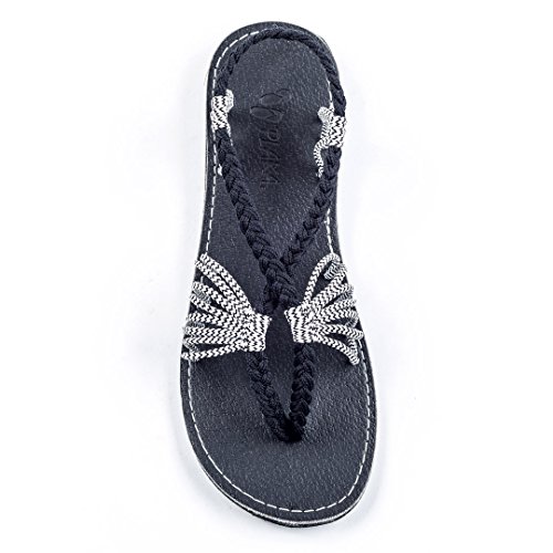 Plaka flat summer sandals for women black zebra 10 seashell