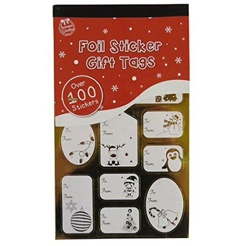 100 Gift Tags Christmas Gold and Silver Foil Gift Tags Book