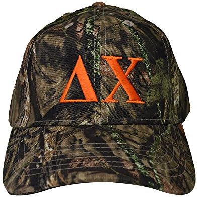 Delta Chi Letter Design Woods Mossy Oak Camouflage Hat with Orange Thread Baseball Hat Camo