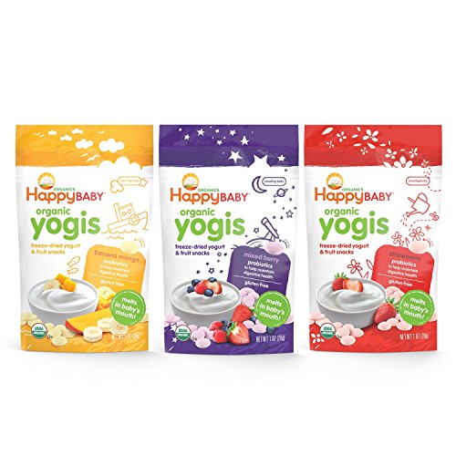 Happy Baby Organic Yogis Freeze-Dried Yogurt & Fruit Snacks, Variety Pack, 6 Count (2 of Each Flavor)